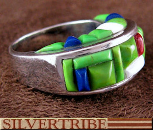 Multicolor Inlay Authentic Sterling Silver Ring Size 8-1/2 DS55044