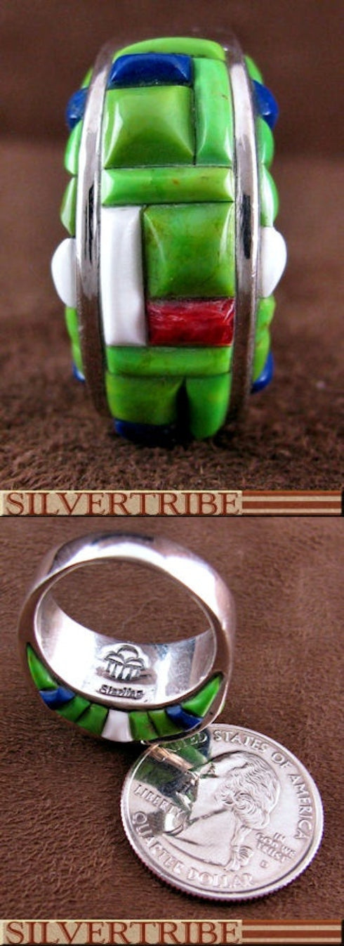 Multicolor Inlay Authentic Sterling Silver Ring Size 8-1/2 DS55044