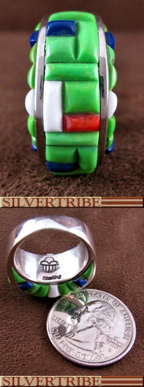 Genuine Sterling Silver And Multicolor Inlay Ring Size 6 DS55047