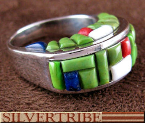 Sterling Silver And Multicolor Inlay Ring Size 8-1/2 DS55110
