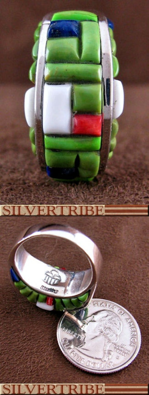 Sterling Silver And Multicolor Inlay Ring Size 8-1/2 DS55110