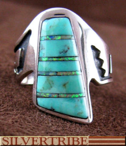 Southwest Turquoise Opal Inlay Silver Ring Size 6-1/4 GS56185