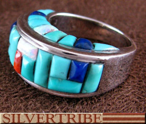 Southwest Turquoise Multicolor Inlay Ring Size 6-3/4 GS56221