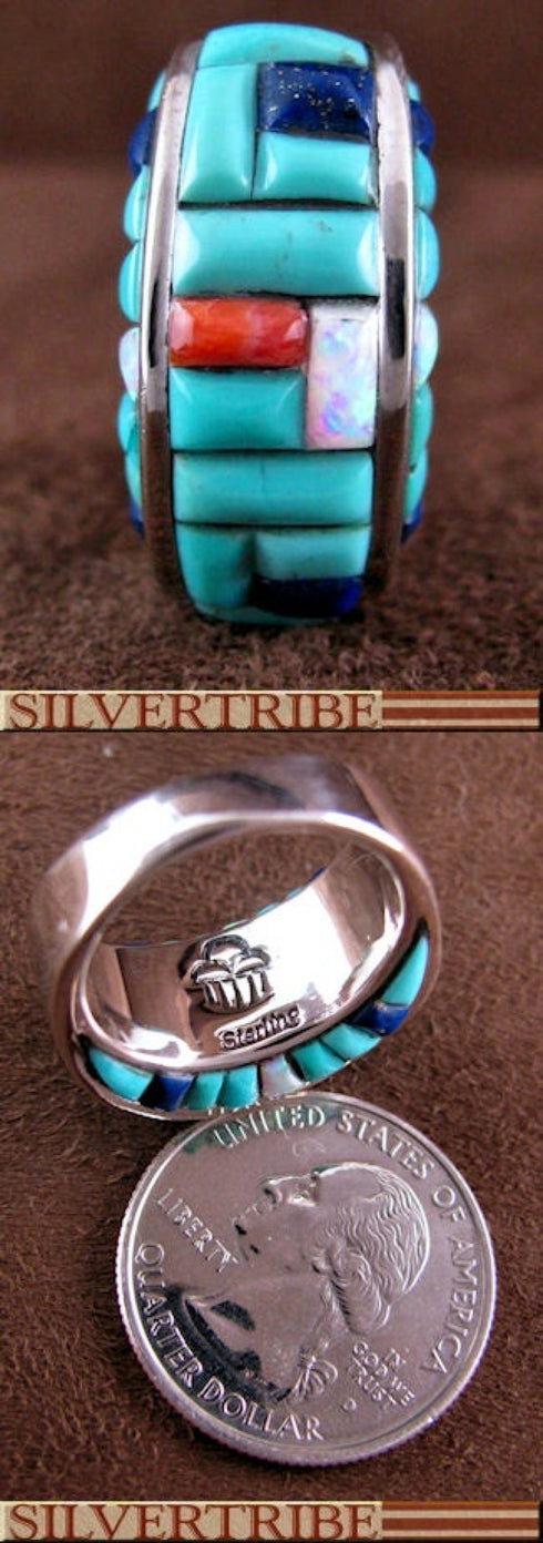 Southwest Turquoise Multicolor Inlay Ring Size 6-3/4 GS56221