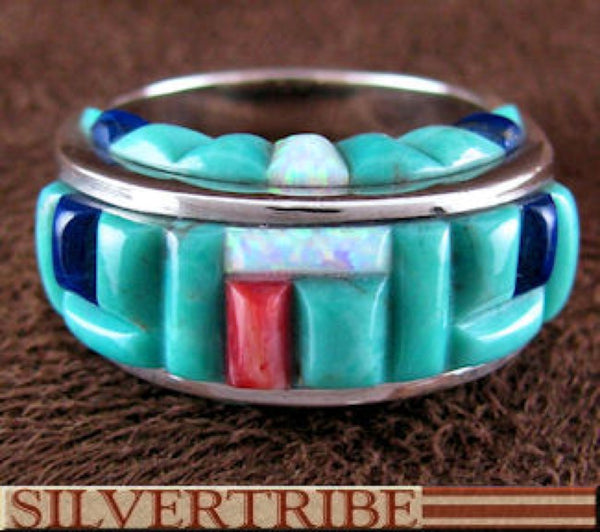 Southwest Turquoise Multicolor Inlay Ring Size 8-1/2 GS56223