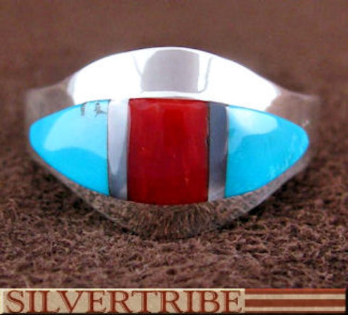 Sterling Silver And Multicolor Inlay Ring Size 5-1/4 DS54356