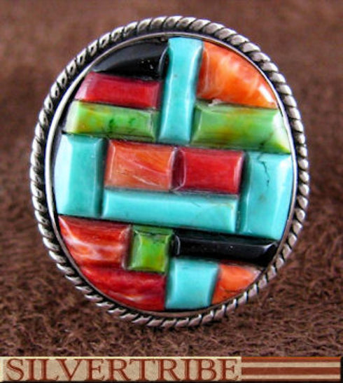 Genuine Silver Multicolor Inlay Ring Size 5-3/4 Jewelry GS56826