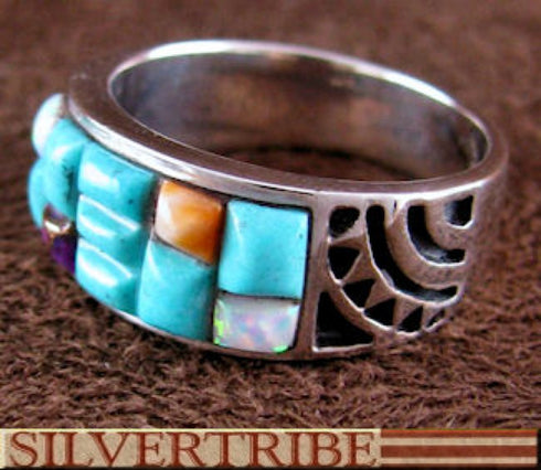 Turquoise Multicolor Inlay Ring Size 6-3/4 Jewelry GS56731