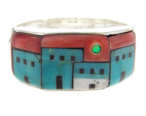 Native American Design Multicolor Silver Ring Size 12-1/2 YS62120
