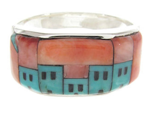 Multicolor Sterling Silver Native American Design Ring Size 11 YS62146