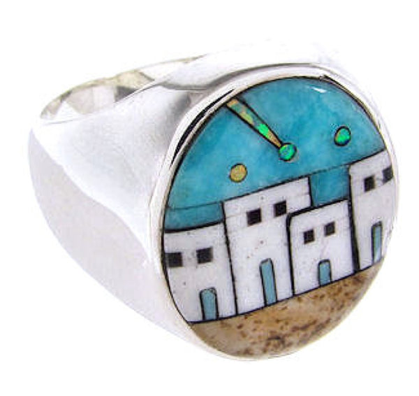 Native American Design Multicolor Silver Ring Size 12-1/2 YS67045