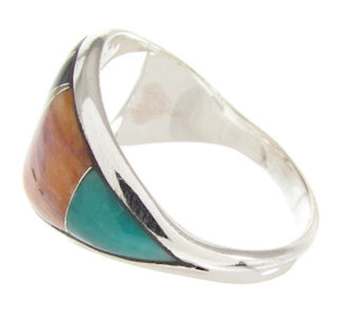 Southwest Turquoise Multicolor Inlay Ring Size 7-3/4 YS58439