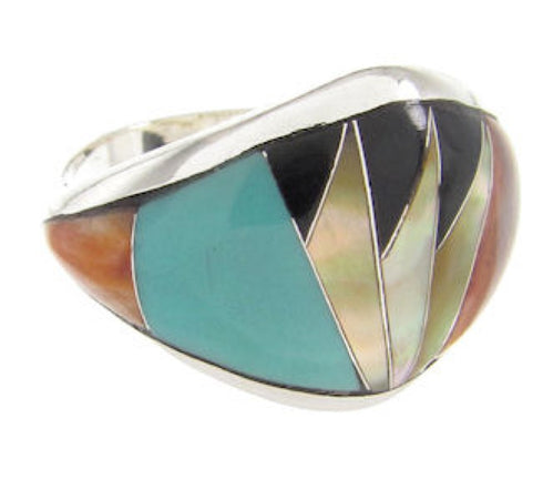 Southwest Inlay Sterling Silver Multicolor Ring Size 7-3/4 YS58447
