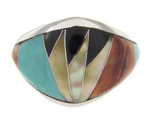Southwest Inlay Sterling Silver Multicolor Ring Size 7-3/4 YS58447
