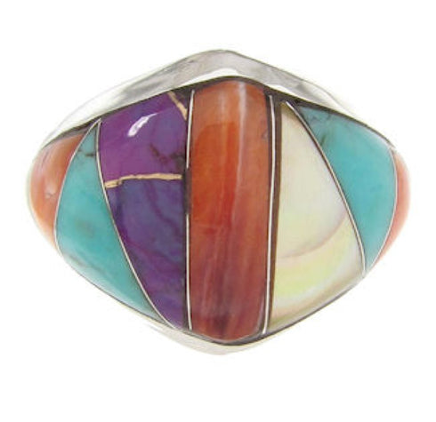Southwest Multicolor Inlay Silver Ring Size 5-3/4 YS58471