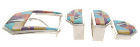 Turquoise Multicolor Inlay Sterling Silver Ranger Belt Buckle RS39349