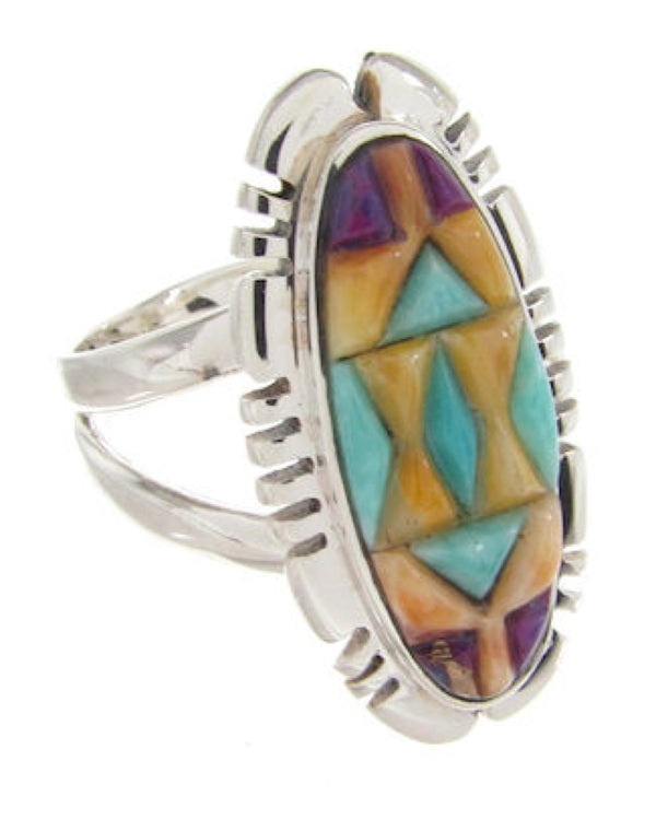 Multicolor Sterling Silver Inlay Ring Size 7-3/4 XS57236