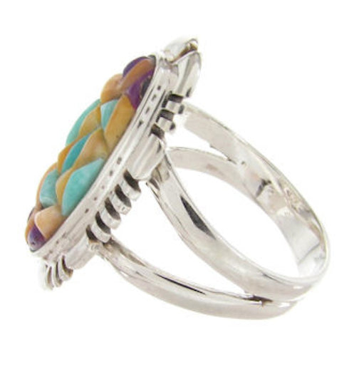 Multicolor Sterling Silver Inlay Ring Size 7-3/4 XS57236