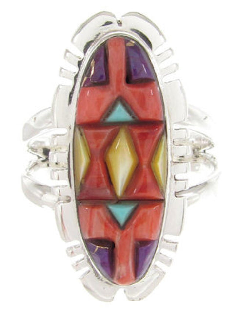 Southwest Jewelry Inlay Multicolor Silver Ring Size 6-1/2 XS57252