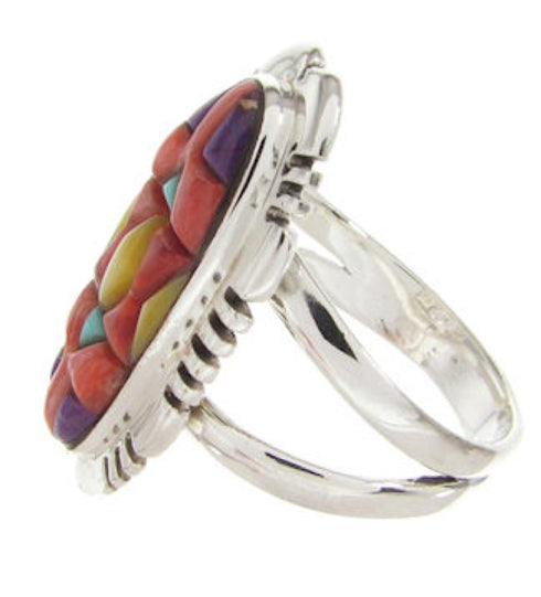 Southwest Jewelry Inlay Multicolor Silver Ring Size 6-1/2 XS57252
