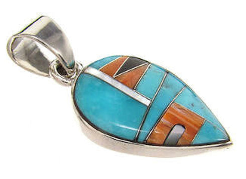 Turquoise Multicolor Inlay Sterling Silver Pendant Jewelry QS57854