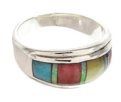 Sterling Silver Jewelry Multicolor Inlay Ring Size 6-3/4 XS57785