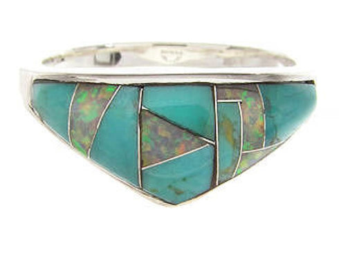 Southwest Turquoise Opal Inlay Ring Size 7-3/4 Jewelry XS57887
