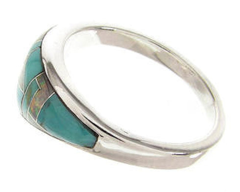 Southwest Turquoise Opal Inlay Ring Size 7-3/4 Jewelry XS57887