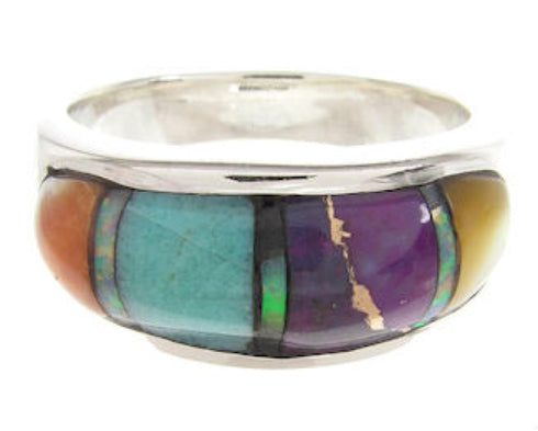 Sterling Silver And Multicolor Inlay Ring Size 5-3/4 HS58621