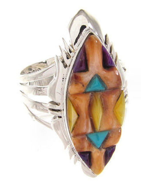 Multicolor Southwest Silver Ring Size 6-3/4 Jewelry GS58769