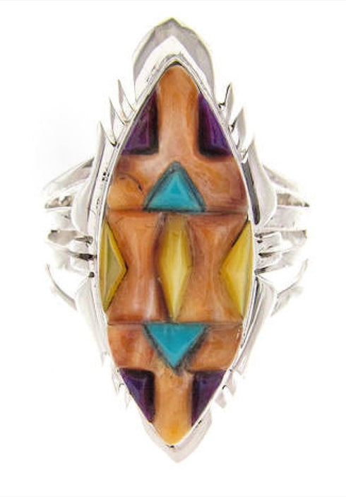 Multicolor Southwest Silver Ring Size 6-3/4 Jewelry GS58769