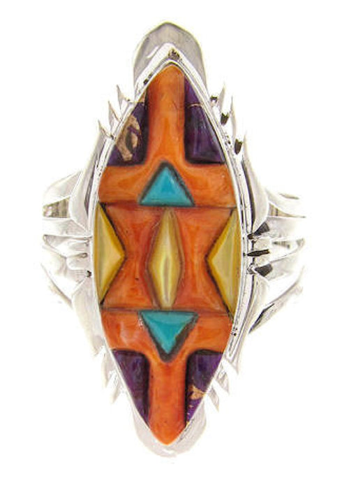 Southwest Silver And Multicolor Ring Size 8-3/4 GS58773