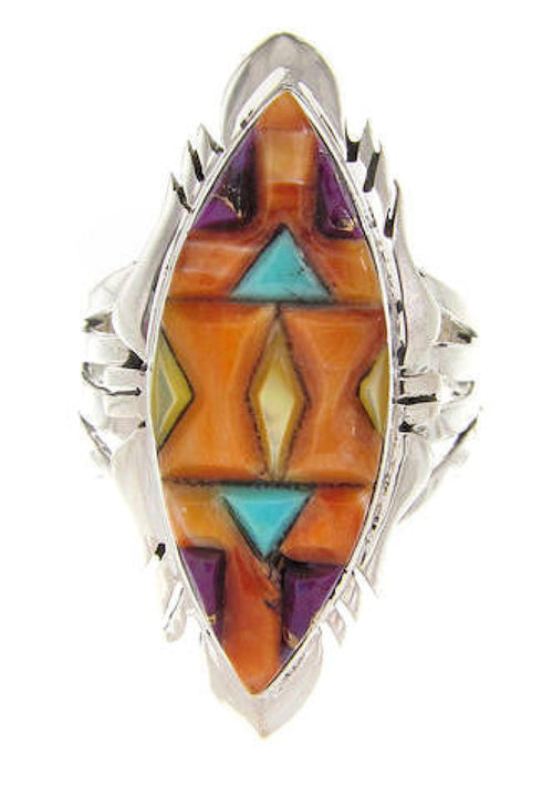 Southwest Multicolor Inlay Jewelry Ring Size 7-3/4 GS58786