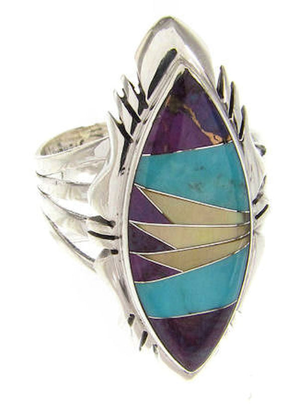 Southwest Jewelry Silver Multicolor Inlay Ring Size 6-3/4 GS58926