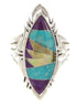 Turquoise Multicolor Inlay Silver Ring Size 7-3/4 Jewelry GS58964