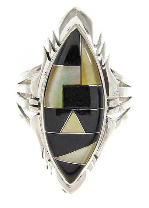 Black Jade Yellow Mother Of Pearl Ring Jewelry Size 6-3/4 GS59197