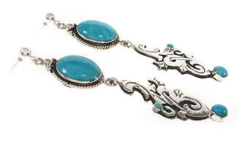 Turquoise And Silver Post Dangle Earrings IS59059