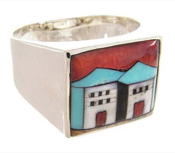 Multicolor Native American Design Silver Ring Size 10-1/4 YS66912