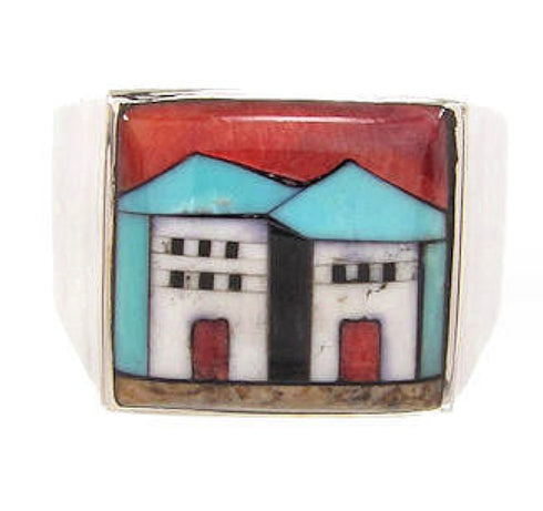 Multicolor Native American Design Silver Ring Size 10-1/4 YS66912