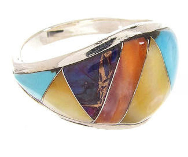 Multicolor Inlay Genuine Sterling Silver Ring Size 7-3/4 CS59431