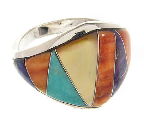 Sterling Silver Southwest Ring Multicolor Jewelry Size 5-3/4 CS59541