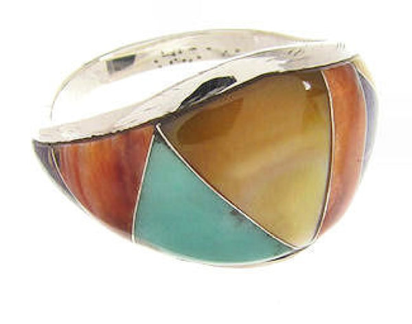 Sterling Silver Multicolor Inlay Southwest Ring Size 7-3/4 CS59586