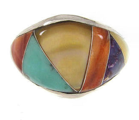 Sterling Silver Multicolor Inlay Southwest Ring Size 7-3/4 CS59586
