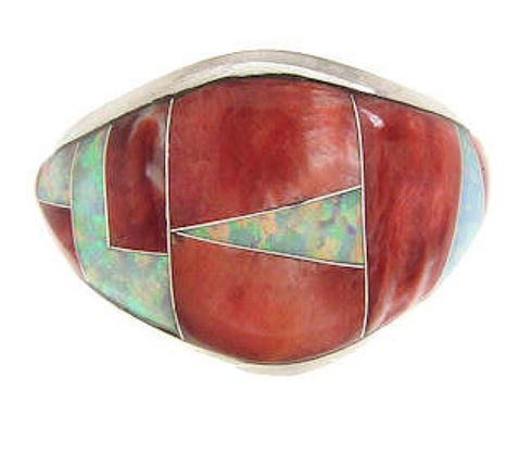 Southwest Opal Red Oyster Shell Silver Ring Size 8-3/4 CS59518