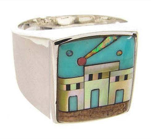 Silver Multicolor Native American Design Ring Size 10-1/4 YS64603