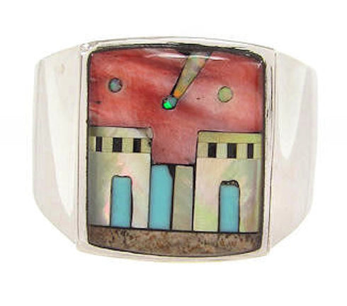 Silver Native American Design Multicolor Ring Size 11-1/2 YS64578