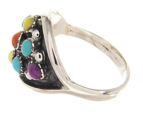 Silver Southwestern Multicolor Ring Size 5 PS58100