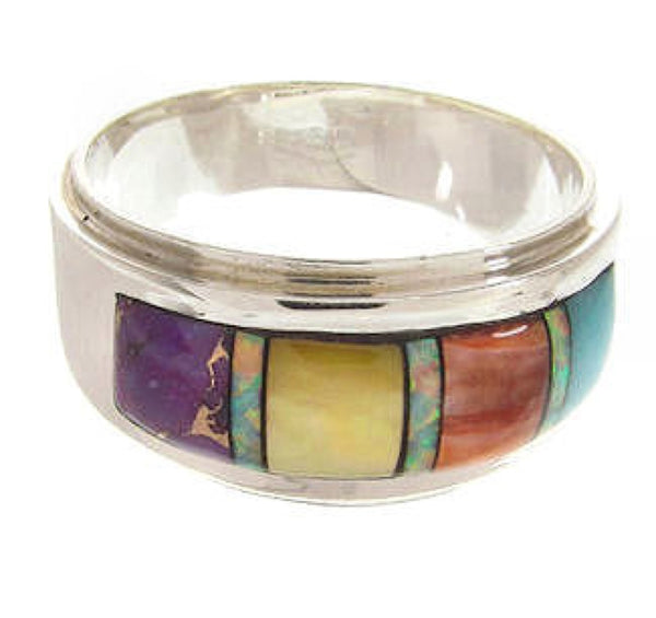 Sterling Silver Multicolor Inlay Southwestern Ring Size 6-3/4 PS58218