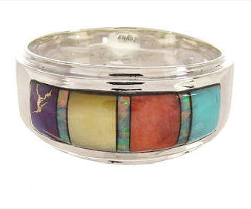 Multicolor Inlay Sterling Silver Southwestern Ring Size 5-1/2 PS58306