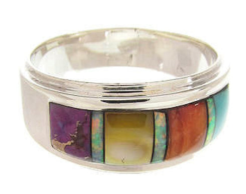 Multicolor Inlay Sterling Silver Southwestern Ring Size 6-3/4 PS58123